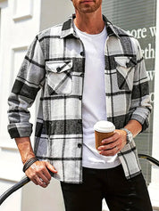 Men's Plaid Loose Cardigan Shirt White-black Cardigan Shirt