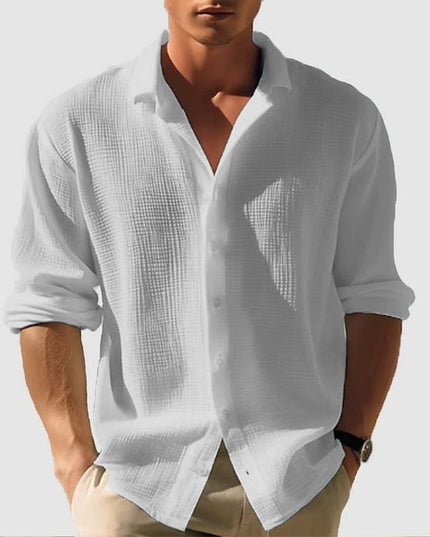 Men's Lapel Long Sleeve Shirt - Solid, Single Breasted for Fall & Spring Men T-Shirts