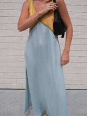 V-neck Contrasting Color Splicing Chic Dress Dresses