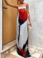 Abstract Tulip Print Vacation Slip H-Line Maxi Dress Dresses