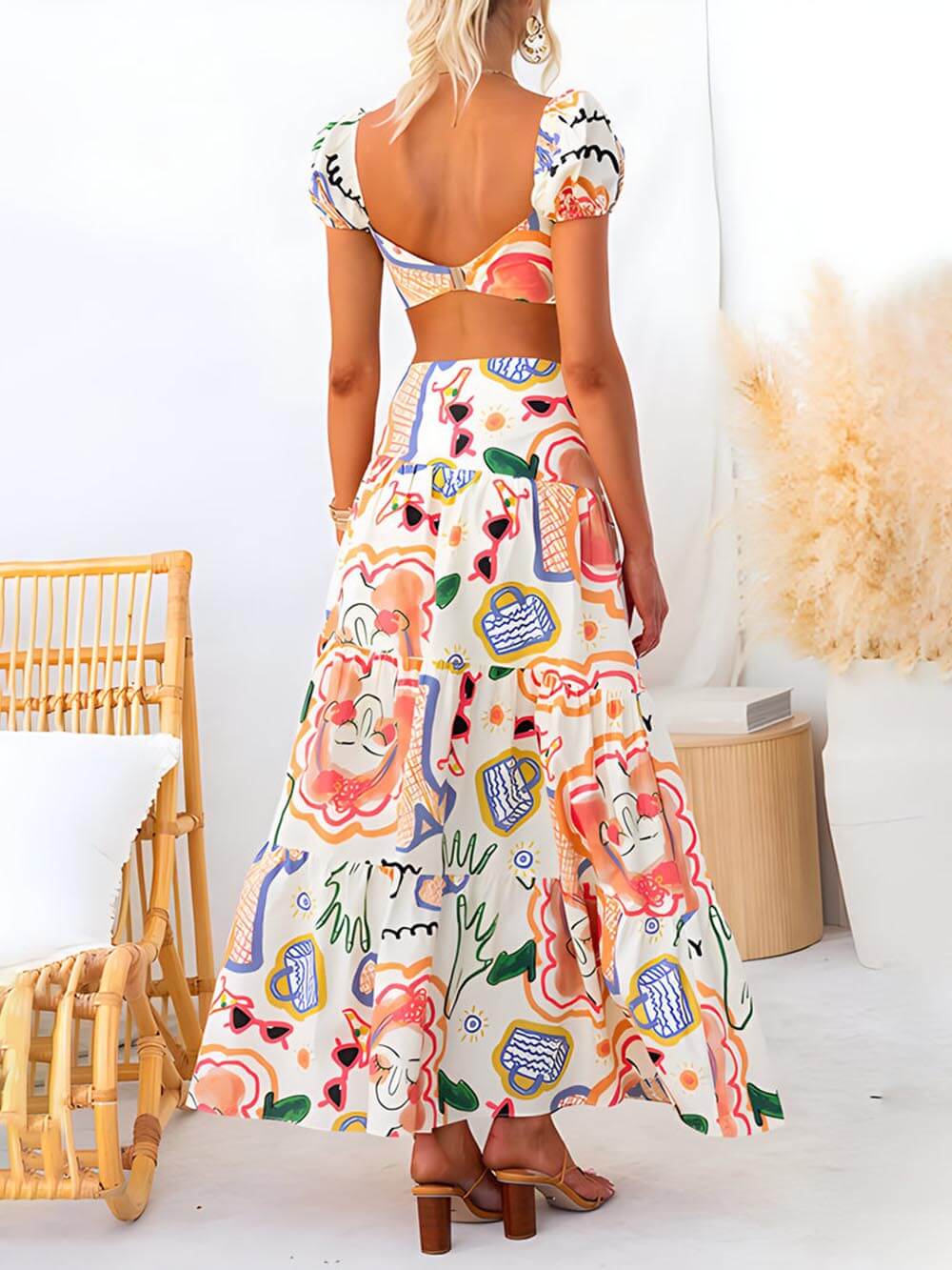 Wrap Summer Skirt And Printed Top Two-Piece Suit Dresses
