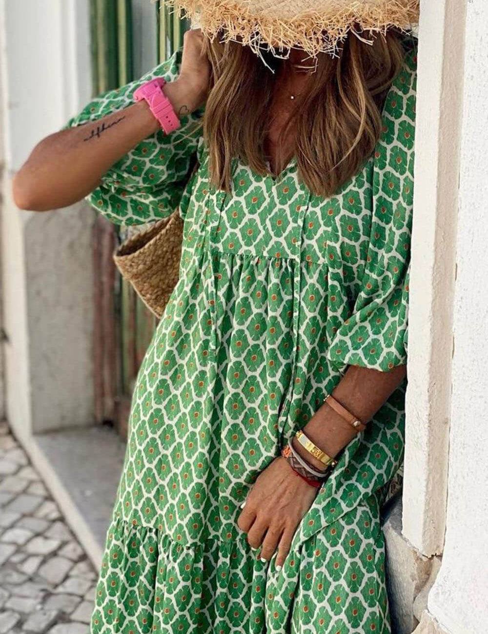 Boho Printed V‑Neck Maxi Dress Dresses