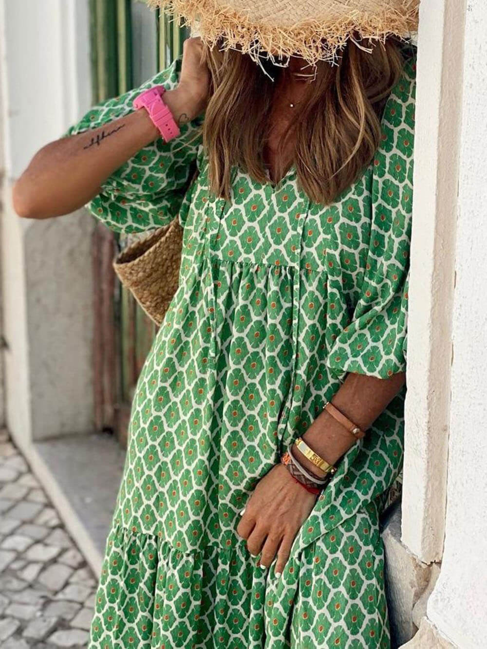 Boho Printed V‑Neck Maxi Dress Dresses