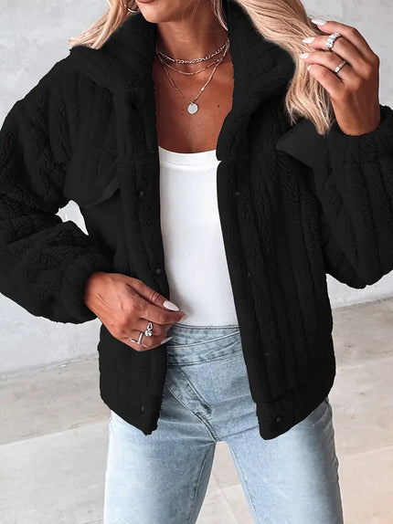 HINA™ - SOLID SINGLE BREASTED FUZZY COAT Black