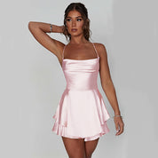 Sexy Backless Satin Suspender Mini Dress Dresses