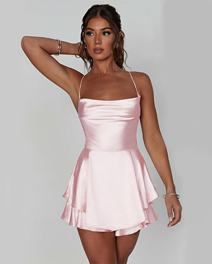 Sexy Backless Satin Suspender Mini Dress Dresses