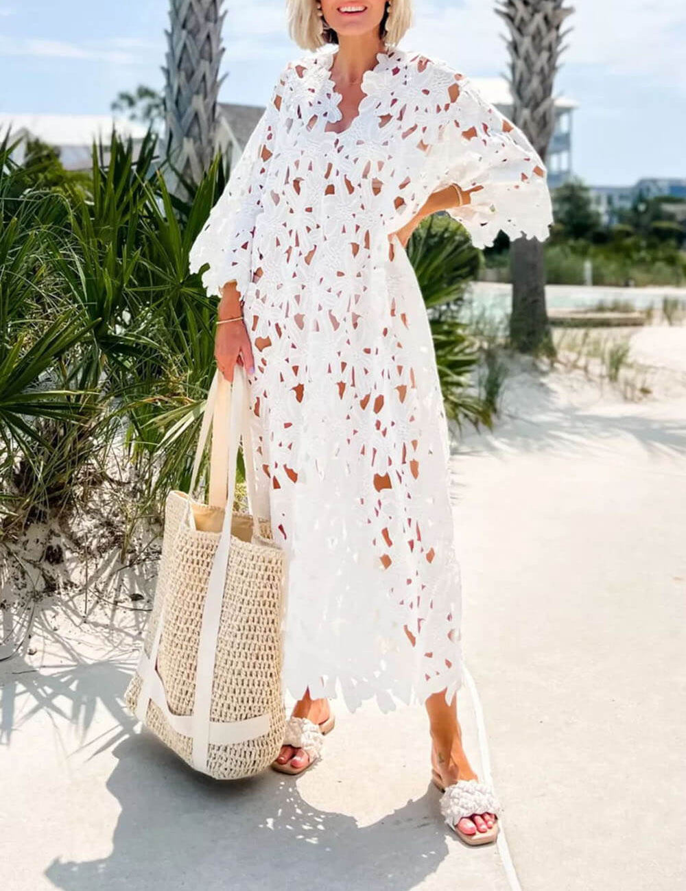 Cover Up Lace Beach Midi Dress White One size Dresses
