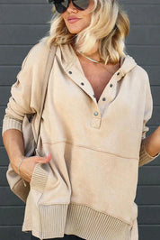 Cozy Fleece V-Neck Pullover Sweatshirt Beige sweaters