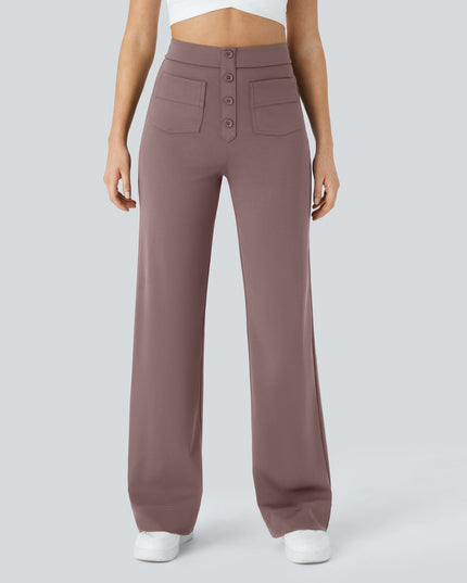 Jade | Elastic pants with high Waist Light purple Trousers