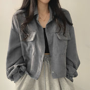 Corduroy Drawstring Short Jacket Grey Short Jacket