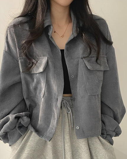 Corduroy Drawstring Short Jacket Grey Short Jacket