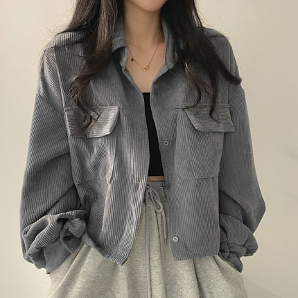 Corduroy Drawstring Short Jacket Grey Short Jacket