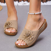 Women's Flower Wedge Sandals Beige Sandals
