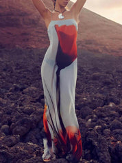 Abstract Tulip Print Vacation Slip H-Line Maxi Dress Dresses