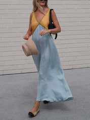 V-neck Contrasting Color Splicing Chic Dress Dresses