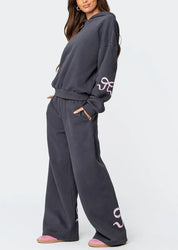 Women’s 2-Piece Bow Print Hoodie & Wide Leg Pants Set Two piece set