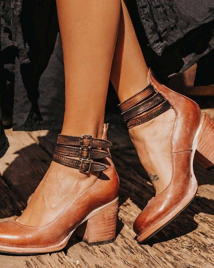 Comfortable and Elegant Thick-heeled Shoes Dark brown Woman Shoes