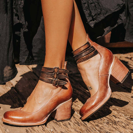Comfortable and Elegant Thick-heeled Shoes Dark brown Woman Shoes