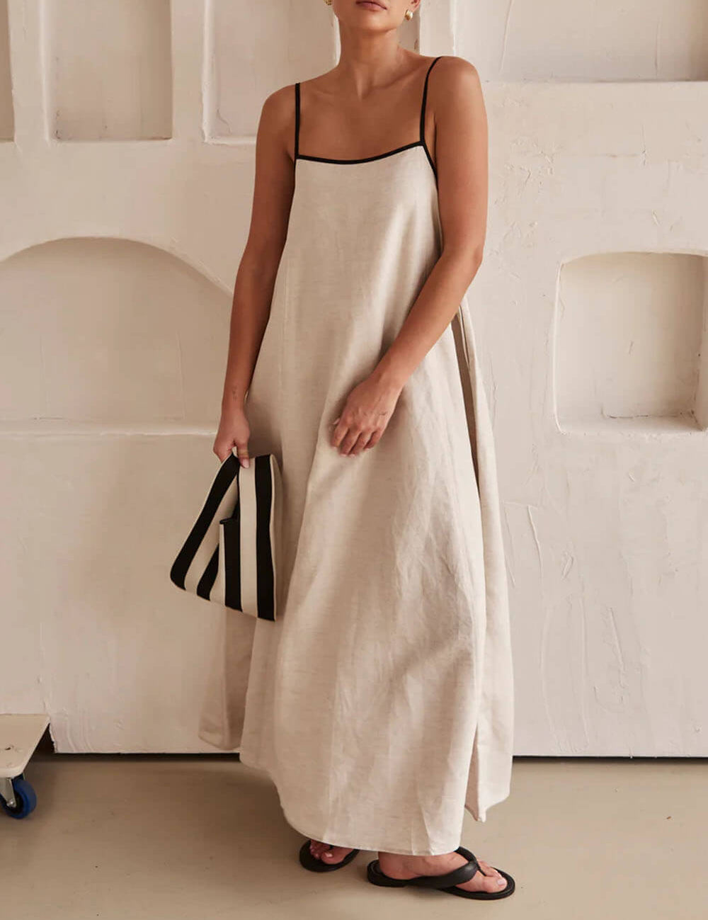 A-line Summer Vibe Contrasting Suspender Dress White Dresses