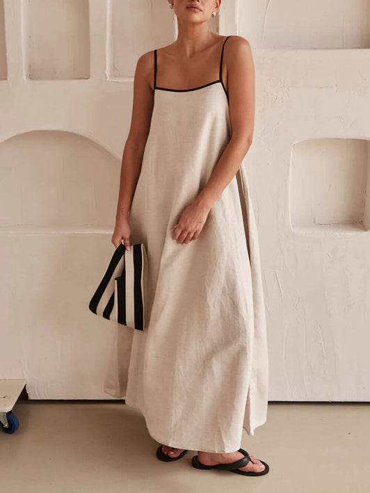 A-line Summer Vibe Contrasting Suspender Dress White Dresses