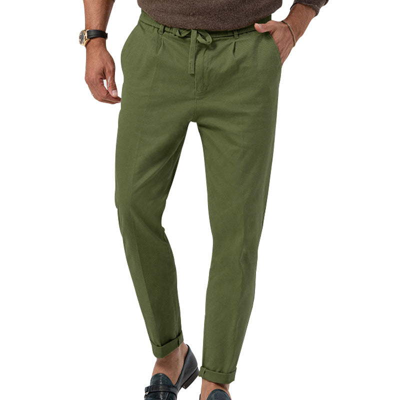 Men’s Drawstring Straight Casual-Business Pants Army Green Men Pants