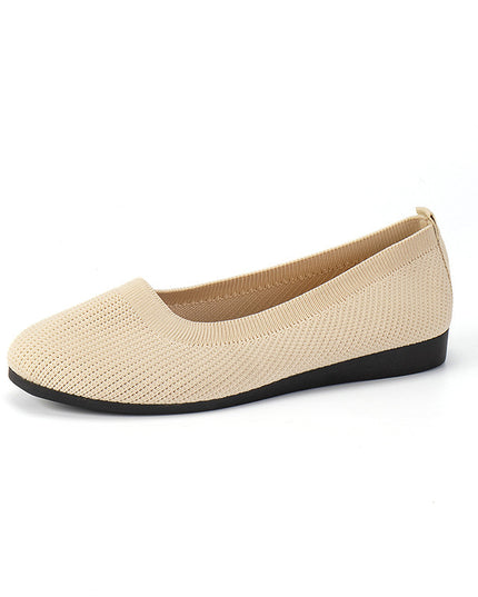 Women's Round Toe Knit Mesh Slip-On Flats Creamy White Sandals