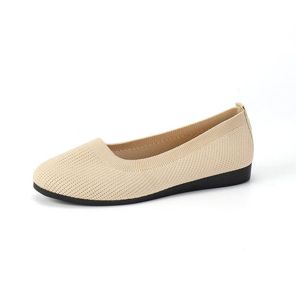 Women's Round Toe Knit Mesh Slip-On Flats Creamy White Sandals