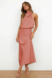 Imelda Satin Halter Evening Dress Rouge Dress