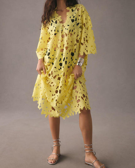 Cover Up Lace Beach Midi Dress Yellow One size Dresses