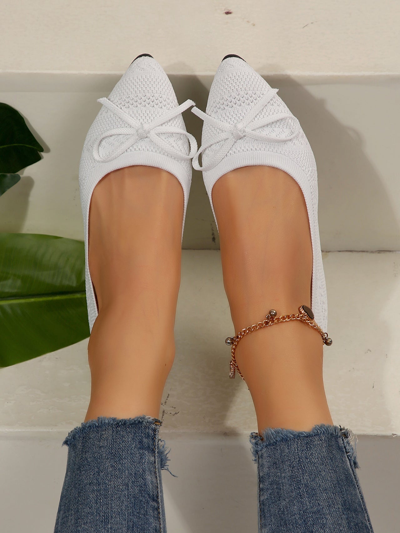Bow Knitted Loafers White Loafers