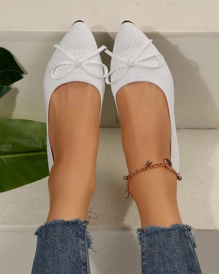 Bow Knitted Loafers White Loafers