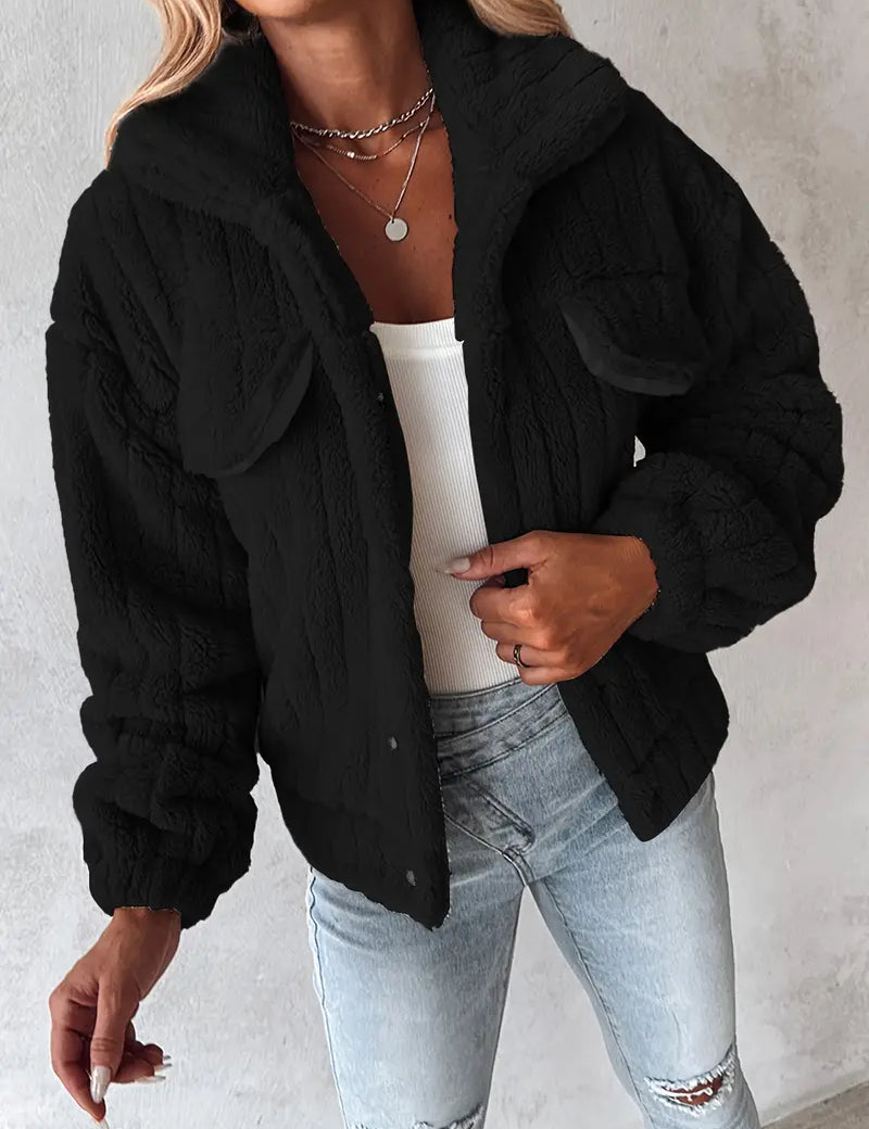 HINA - SOLID SINGLE BREASTED FUZZY COAT