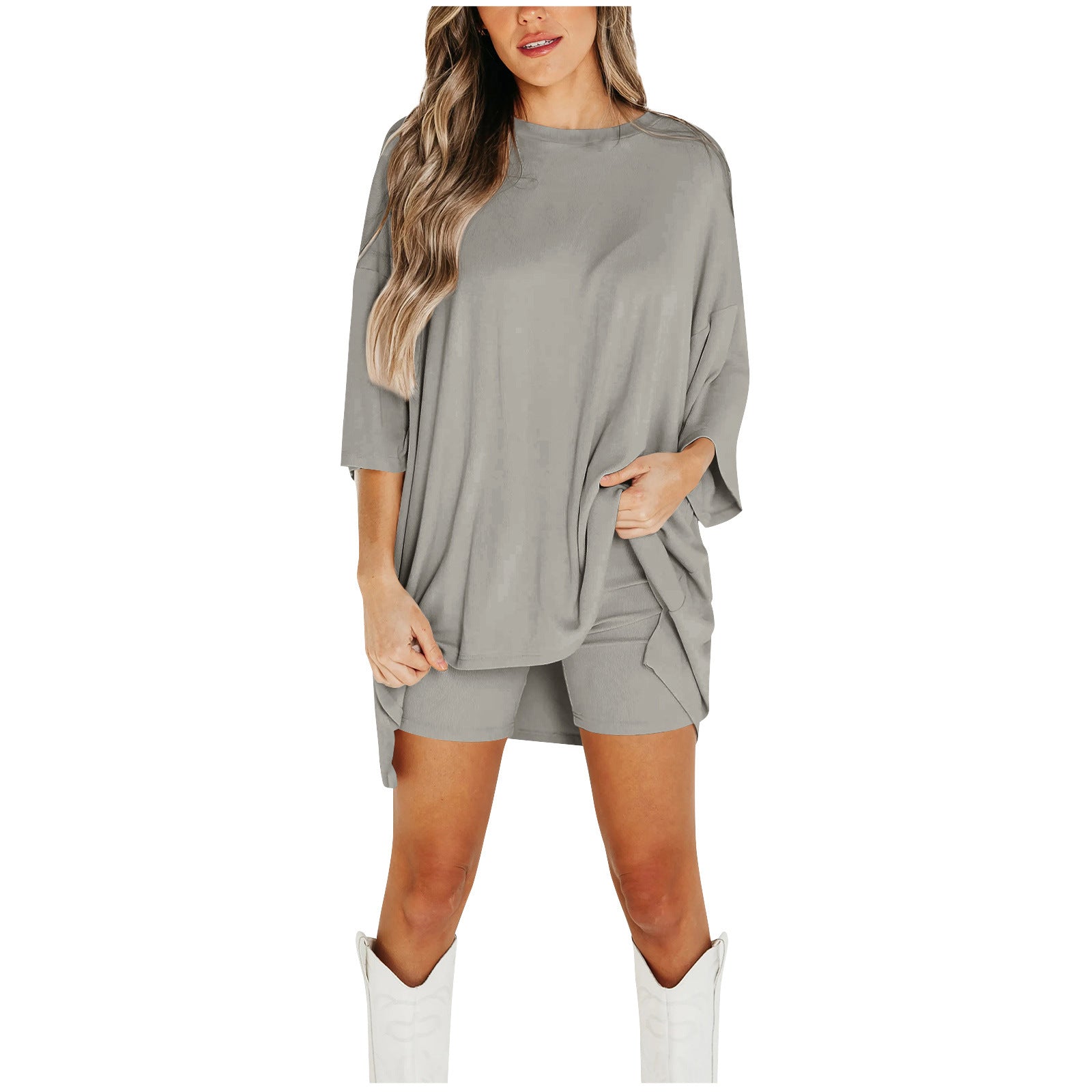 Stylish Summer Shorts Suit for Women - Comfortable Fashion Light Gray Dresses