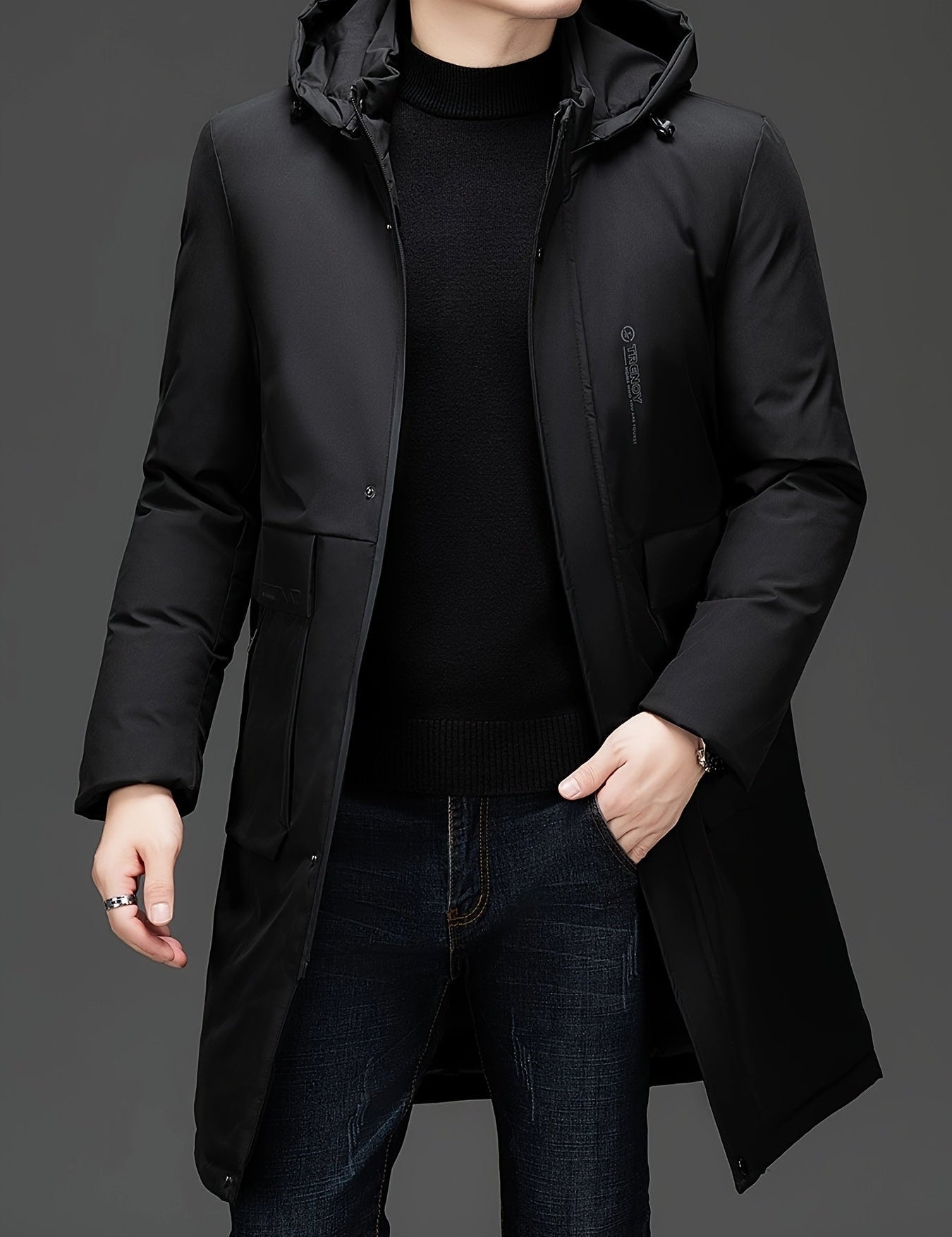 Hooded Elegant Coat Black Jacket