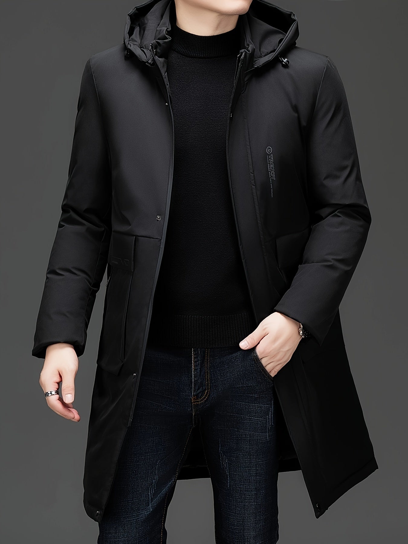 Hooded Elegant Coat Black Jacket