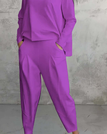 Women's Irregular Long-Sleeve Top & Harem Pants Set Purple set