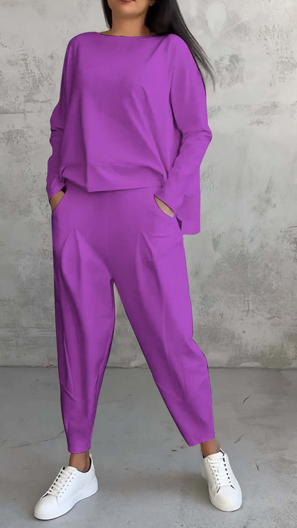 Women's Irregular Long-Sleeve Top & Harem Pants Set Purple set