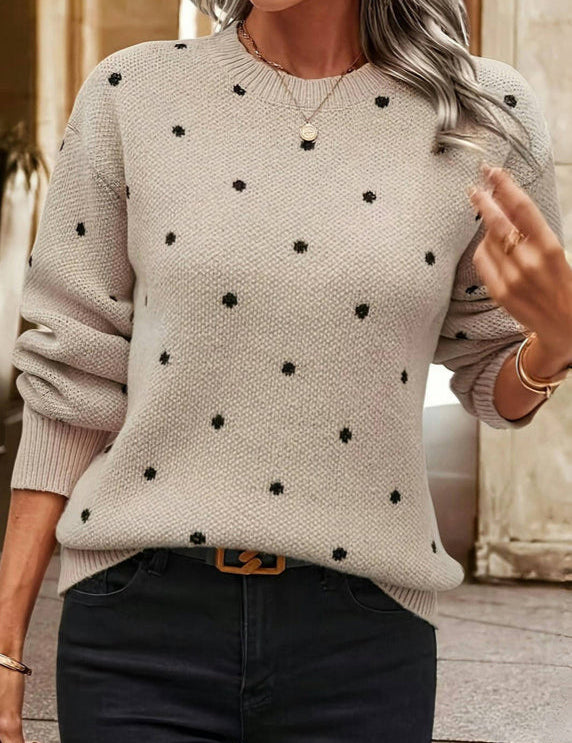 Cute Polka Dot Knit Sweater Beige sweater