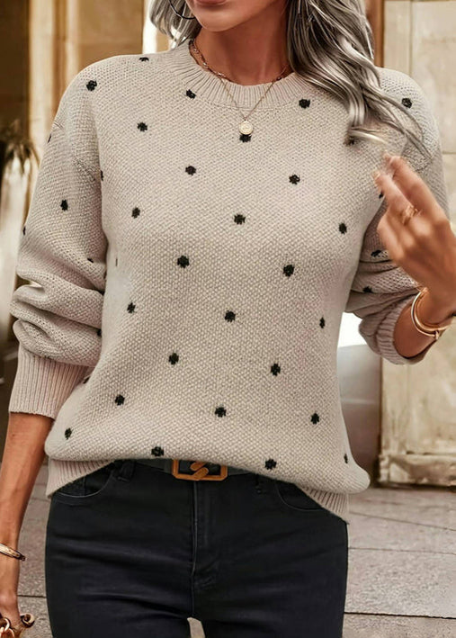 Cute Polka Dot Knit Sweater Beige sweater