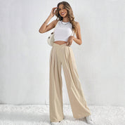 Summer New Solid Color Pleated Casual Wide-leg Pants Loose Casual Women's Commuting Versatile Style Comfortable TrousersS