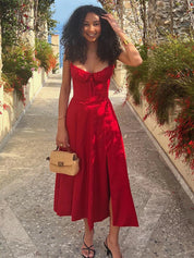 Lace-Up Floral Summer Dress Red Dresses