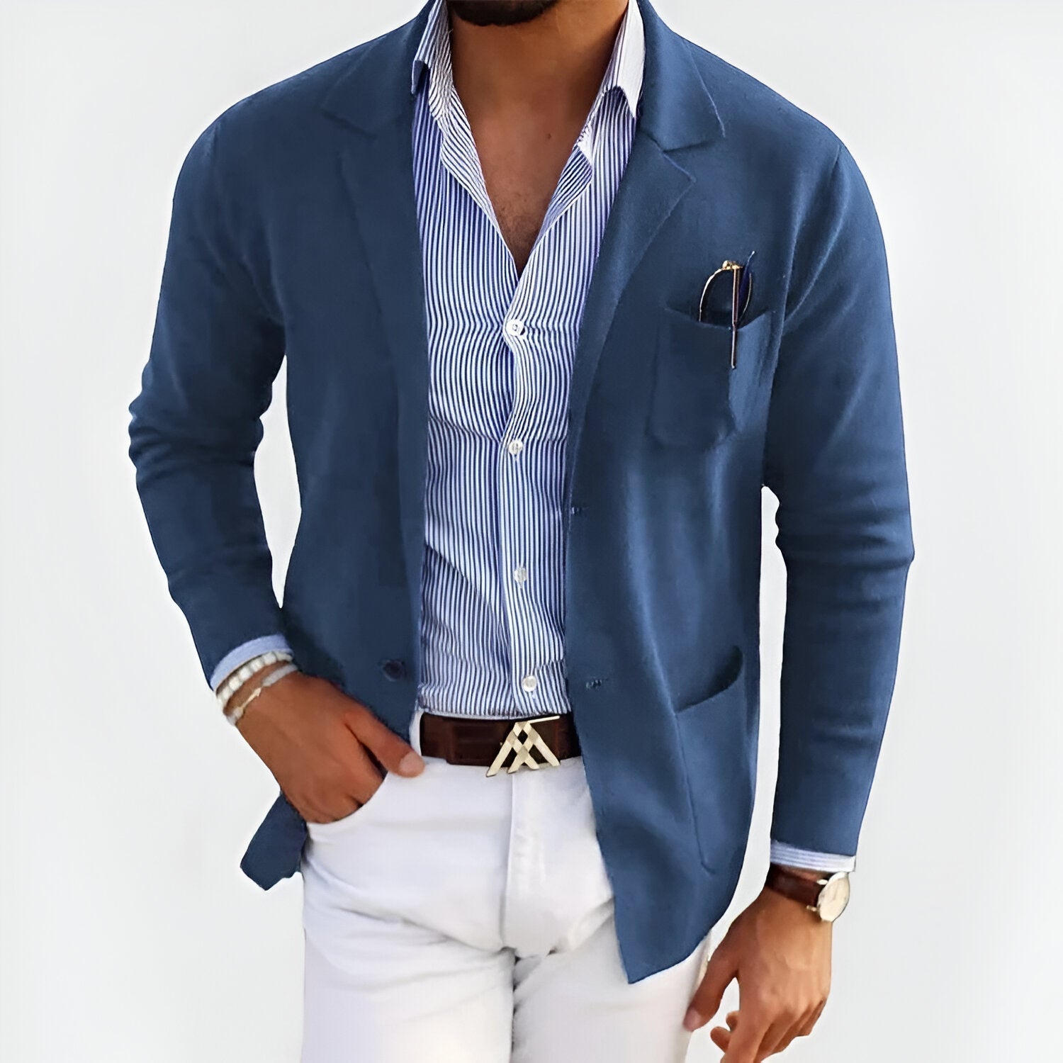 Breathable Summer Knit Blazer Blue Blazer