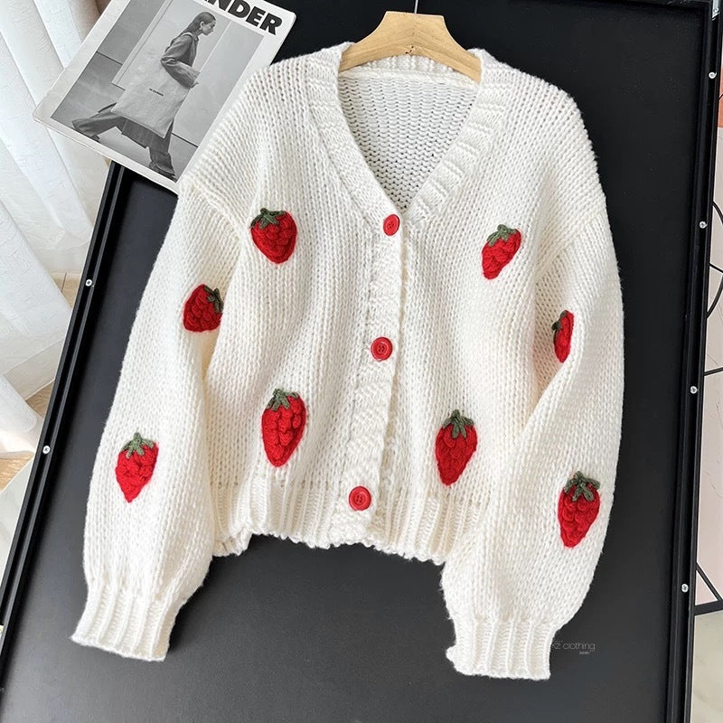 Soft Knit V-Neck Button Cardigan – Lightweight, Skin-Friendly Women's Sweater Red Free Size Cardigan