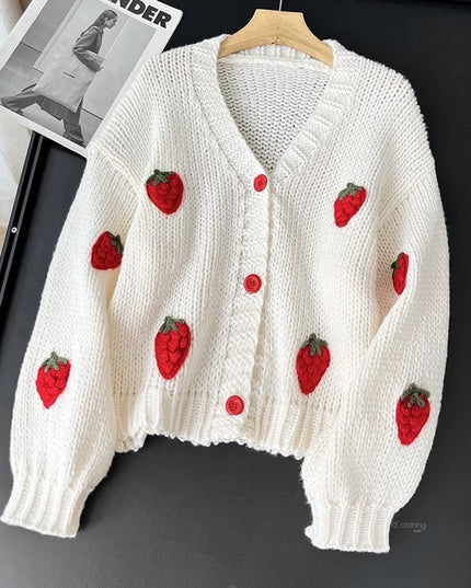 Soft Knit V-Neck Button Cardigan – Lightweight, Skin-Friendly Women's Sweater Red Free Size Cardigan