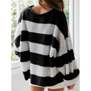Striped Batwing Sleeve Knit Pullover Woman, Sweaters
