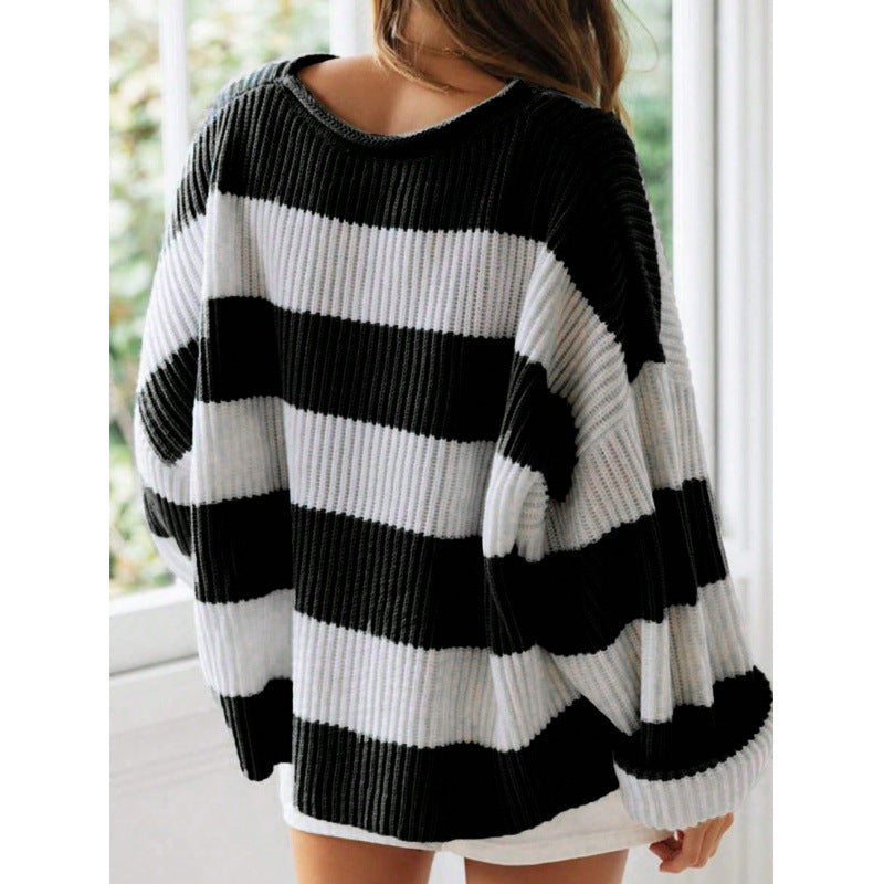 Striped Batwing Sleeve Knit Pullover Woman, Sweaters