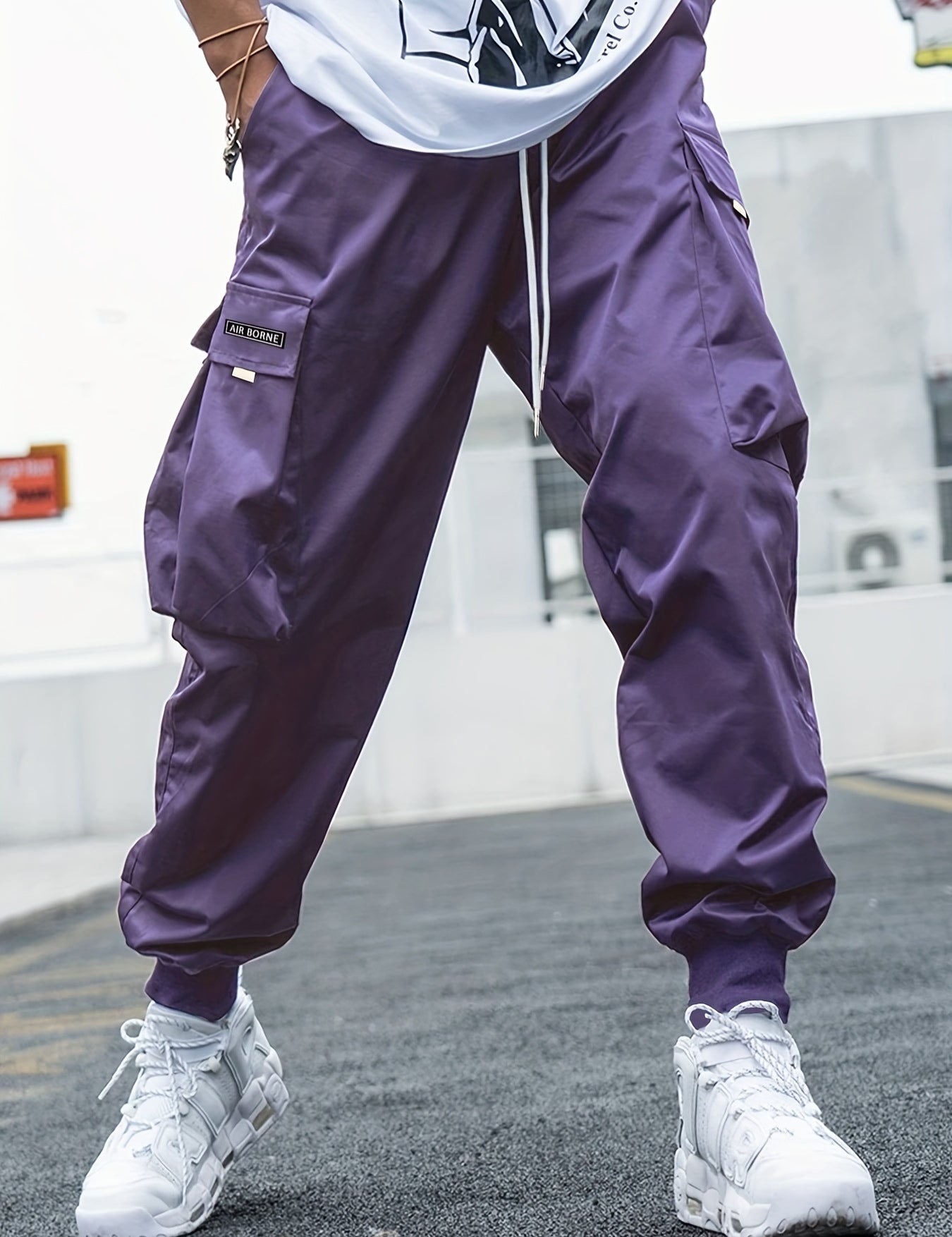 Men's Multi-Pocket Cargo Joggers Purple Cargo Pants