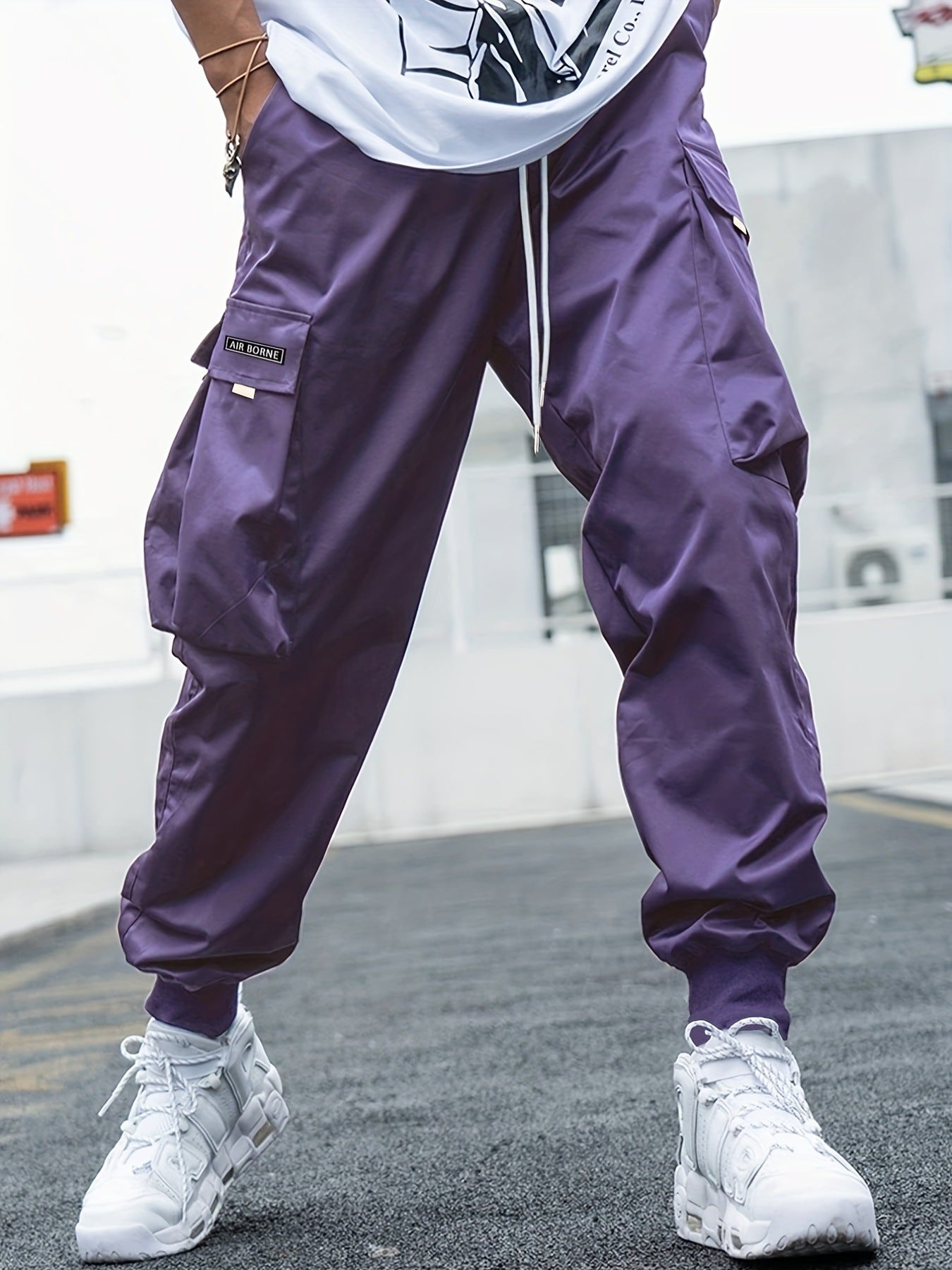 Men's Multi-Pocket Cargo Joggers Purple Cargo Pants