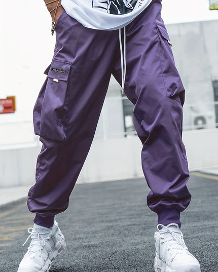 Men's Multi-Pocket Cargo Joggers Purple Cargo Pants