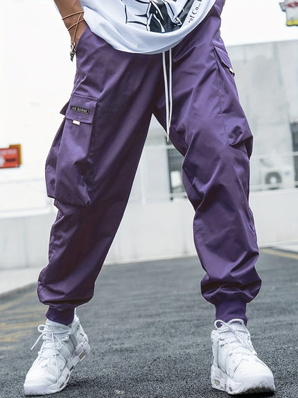 Men's Multi-Pocket Cargo Joggers Purple Cargo Pants